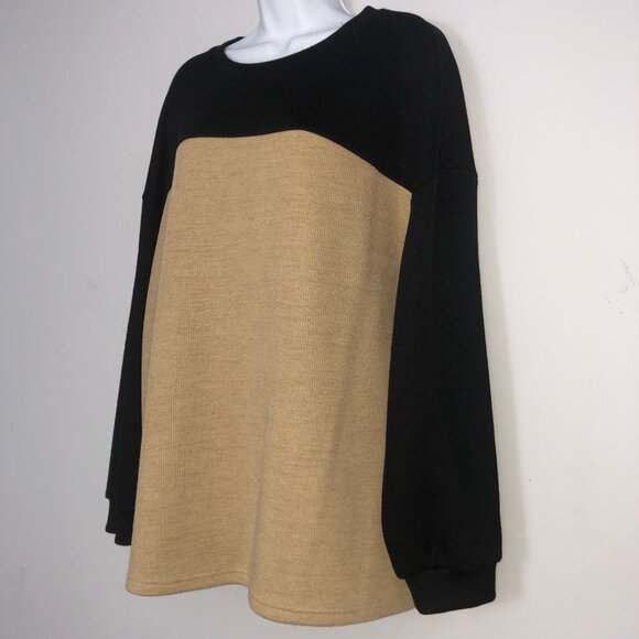 Shein Curve Sweater Womens 2XL Two Tone Black Tan Long Sleeve Pullover Crewneck - Picture 2 of 5